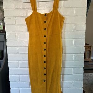 Madewell Yellow Sheath Midi Dress Sleeveless Square Neck